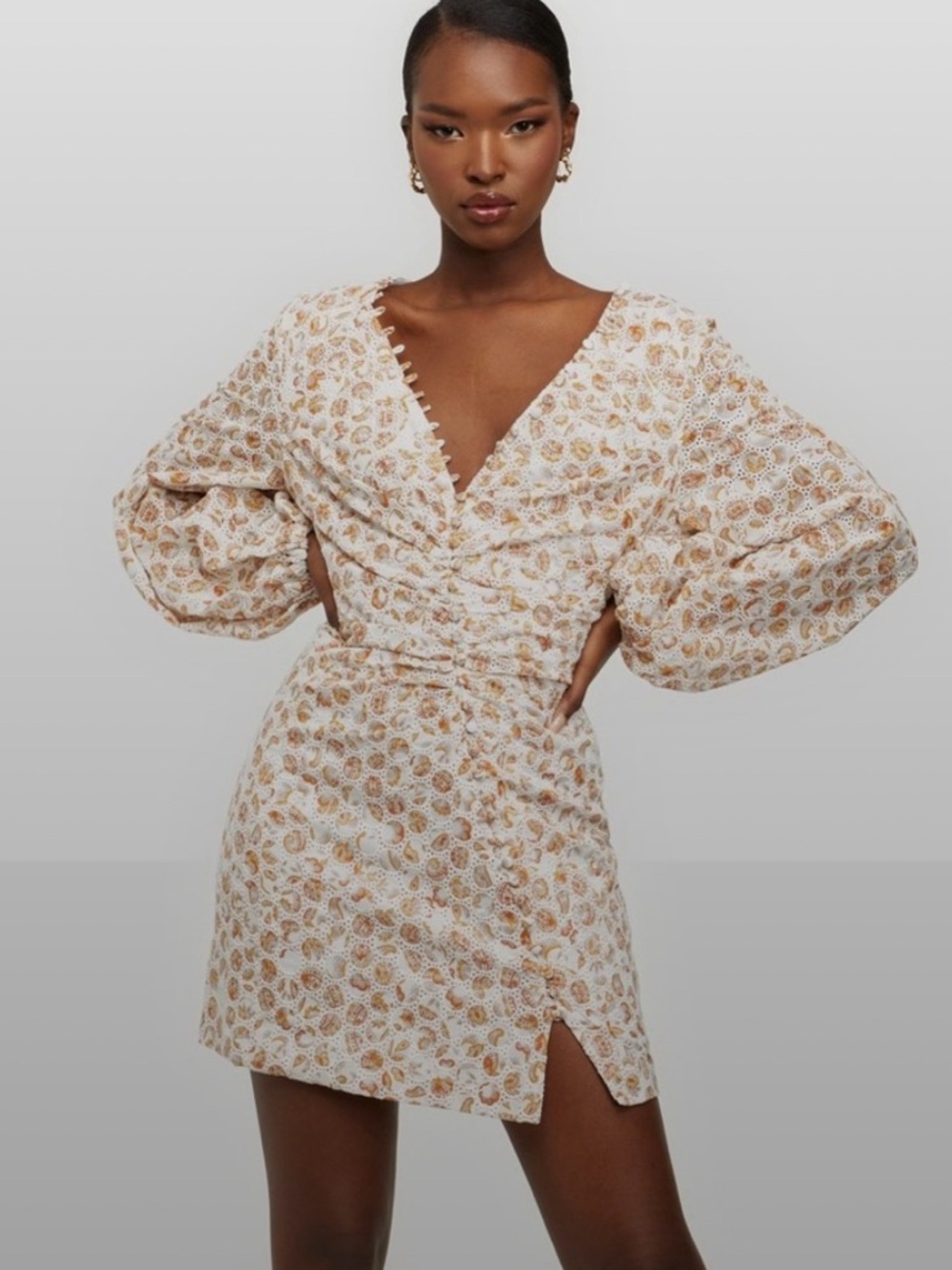 Bardot Cream Mini Dress with Rust Brown Print